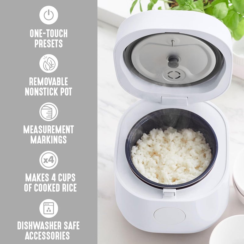 GreenLife طباخ أرز رقمي، 2 كوب غير مطبوخ/4 أكواب مطبوخة، وعاء سيراميك غير لاصق قابل للإزالة وخالي من PFAS، إعدادات لمسة واحدة، شوفان، كينوا، أرز بني، الحفاظ على الحرارة تلقائيًا، تقنية منطق ضبابي، 1.5QT، أبيض - Image 4